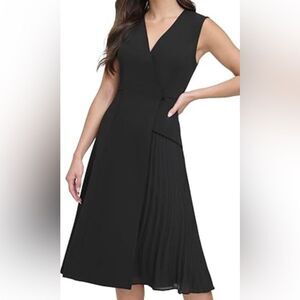 DKNY Women Sleeveless Asymmetrical Pleats Midi Skirt Cocktail dress black 12 Nwt